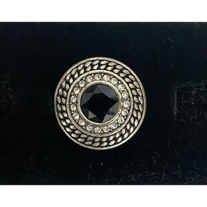 Lia Sophia‎ Kiam Family Womens Black Crystal Enamel Silver Tone Ring Size 6